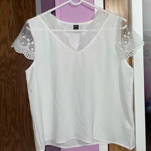 White lace v neck tee blouse
